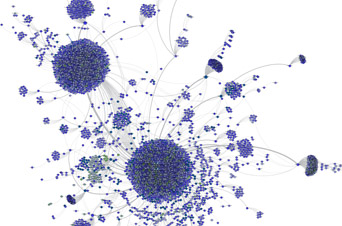 Paths taken by viral messages. The thicker a line, the more retweets that connection generated.The larger the node, the more retweets that user's participation generated.