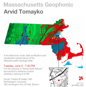 Multimedia performance for the opening reception of Swiss Style Reboot Massachusetts Geophonic by Arvid Tomayko